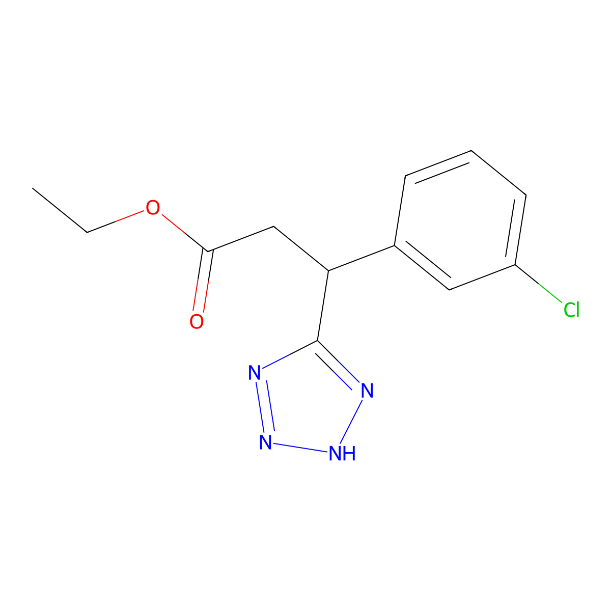 ethyl 3-(3-chlorophenyl)-3-(2H-1,2,3,4-tetrazol-5-yl)propanoate molecular structure, CAS 1797984-60-1