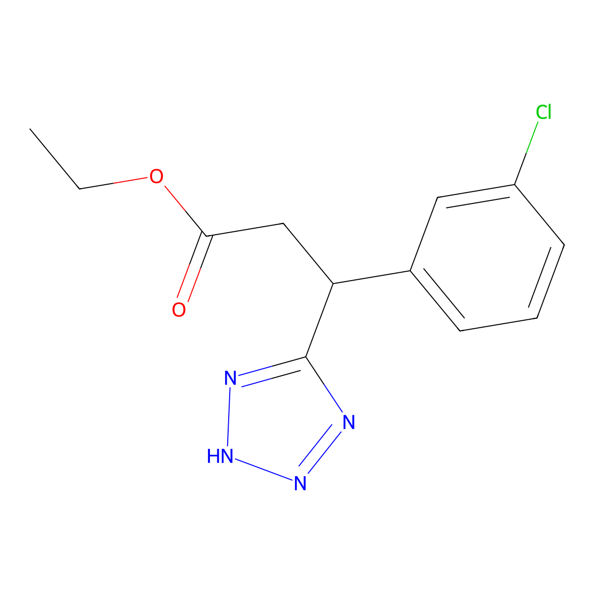 ethyl 3-(3-chlorophenyl)-3-(2H-1,2,3,4-tetrazol-5-yl)propanoate molecular structure, CAS 1797984-60-1