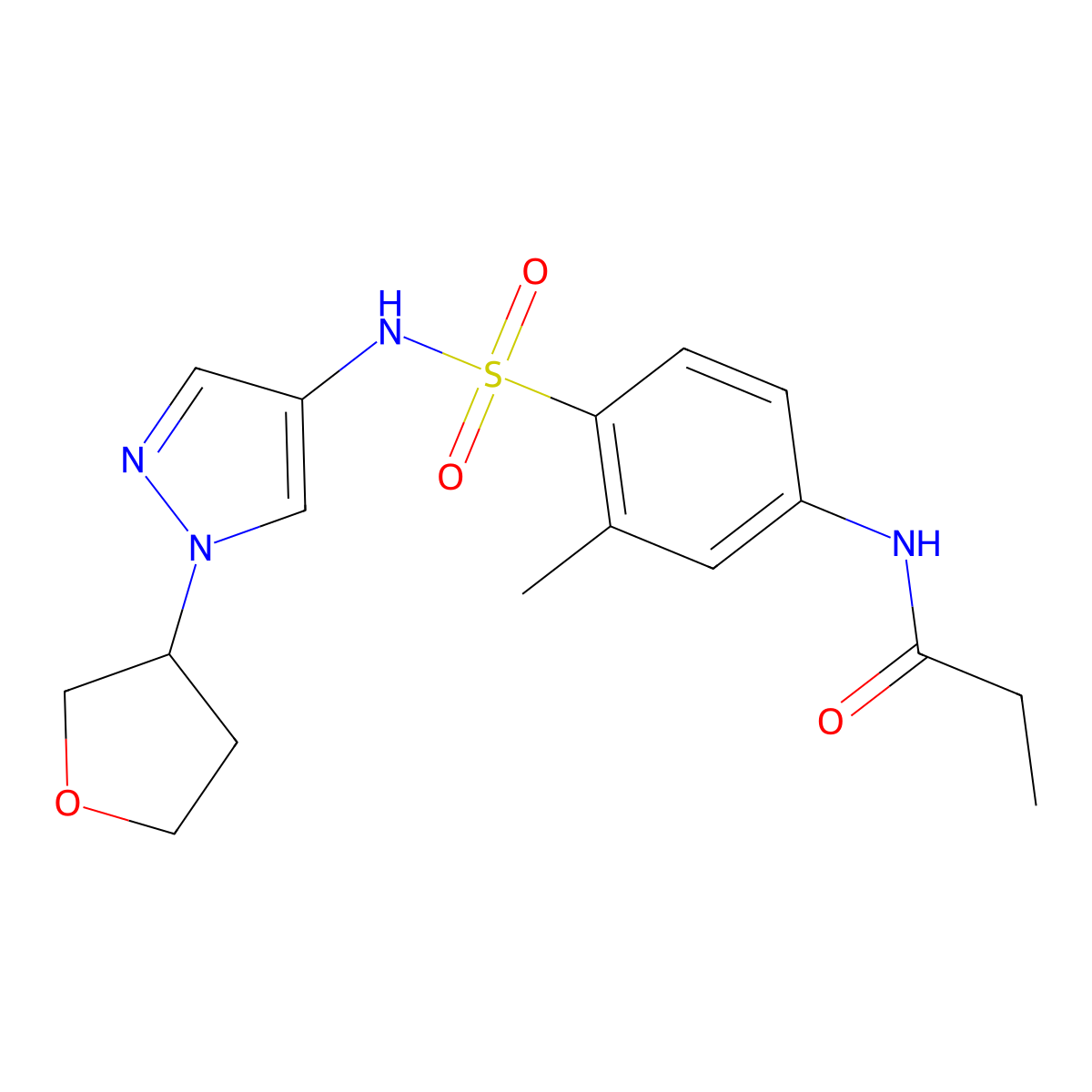 N-(3-methyl-4-(N-(1-(tetrahydrofuran-3-yl)-1H-pyrazol-4-yl)sulfamoyl)phenyl)propionamide molecular structure, CAS 1797984-70-3