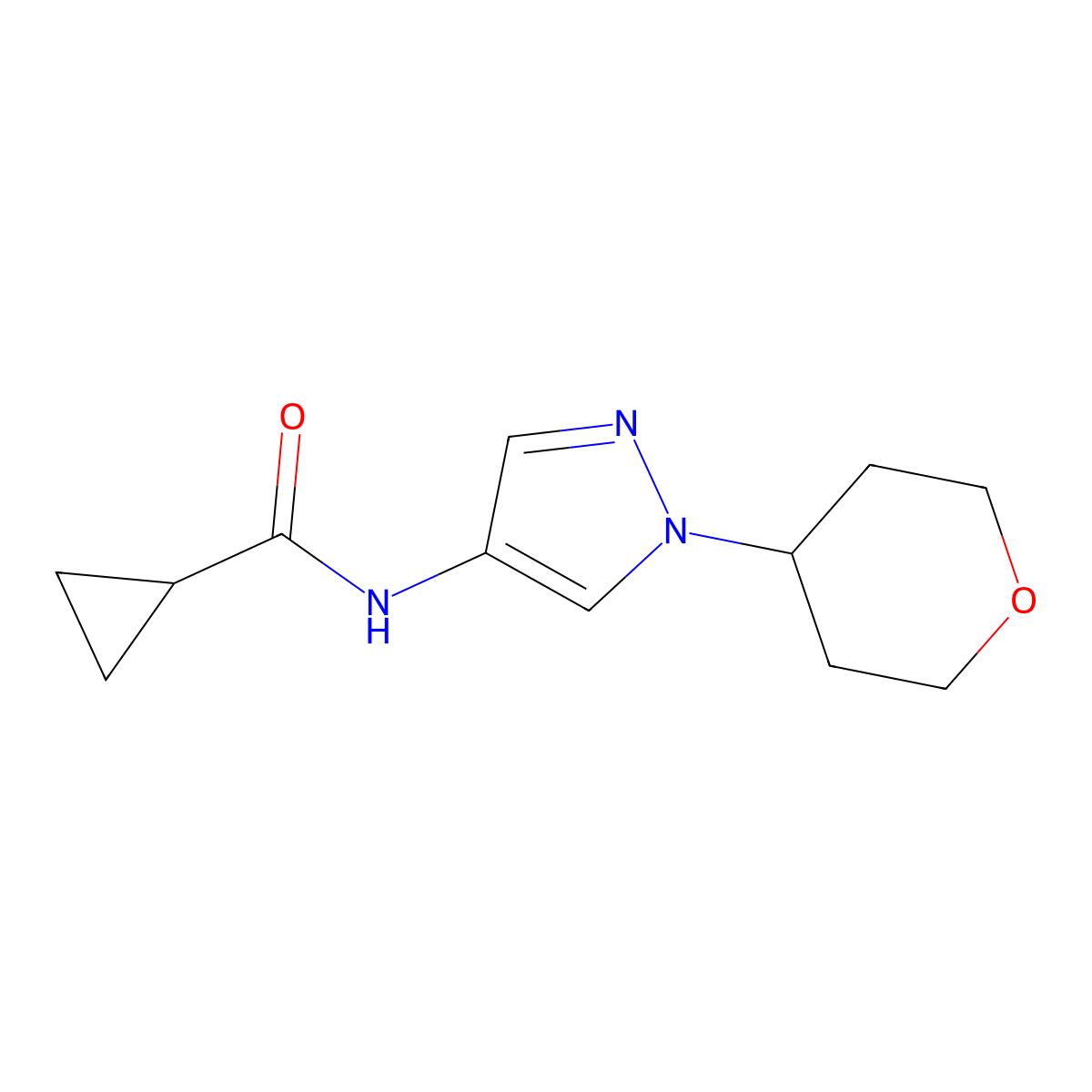 N-(1-(tetrahydro-2H-pyran-4-yl)-1H-pyrazol-4-yl)cyclopropanecarboxamide molecular structure, CAS 1797984-79-2