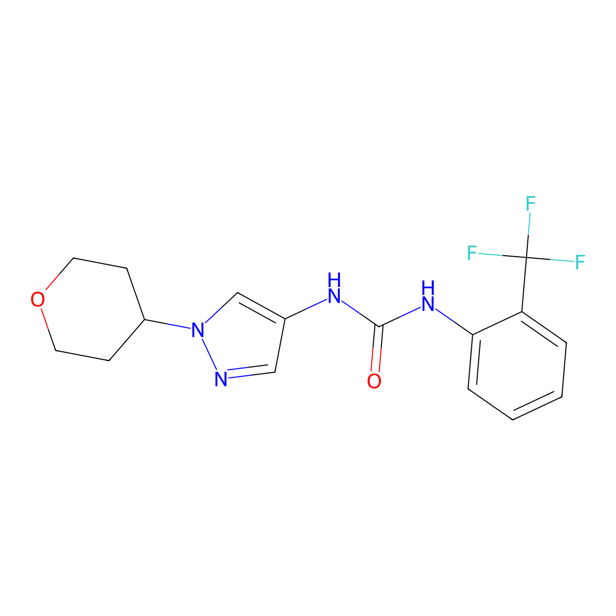 1-(1-(tetrahydro-2H-pyran-4-yl)-1H-pyrazol-4-yl)-3-(2-(trifluoromethyl)phenyl)urea molecular structure, CAS 1797985-00-2