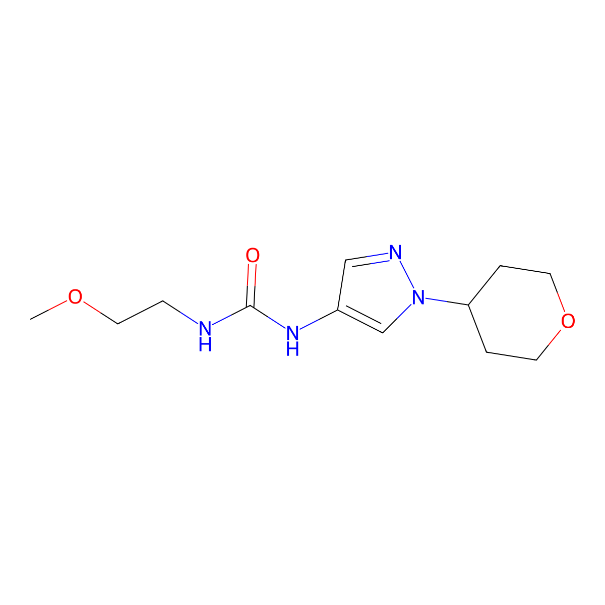 1-(2-methoxyethyl)-3-(1-(tetrahydro-2H-pyran-4-yl)-1H-pyrazol-4-yl)urea molecular structure, CAS 1797985-07-9