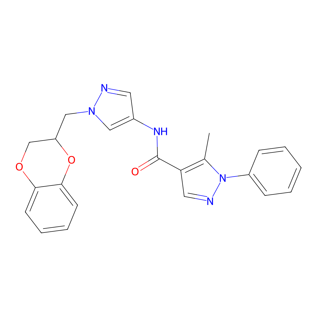 N-(1-((2,3-dihydrobenzo[b][1,4]dioxin-2-yl)methyl)-1H-pyrazol-4-yl)-5-methyl-1-phenyl-1H-pyrazole-4-carboxamide molecular structure, CAS 1797985-30-8