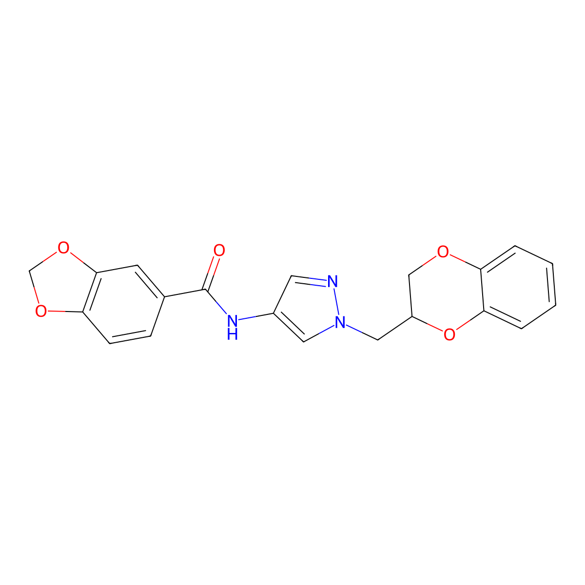 N-{1-[(2,3-dihydro-1,4-benzodioxin-2-yl)methyl]-1H-pyrazol-4-yl}-2H-1,3-benzodioxole-5-carboxamide molecular structure, CAS 1797985-38-6