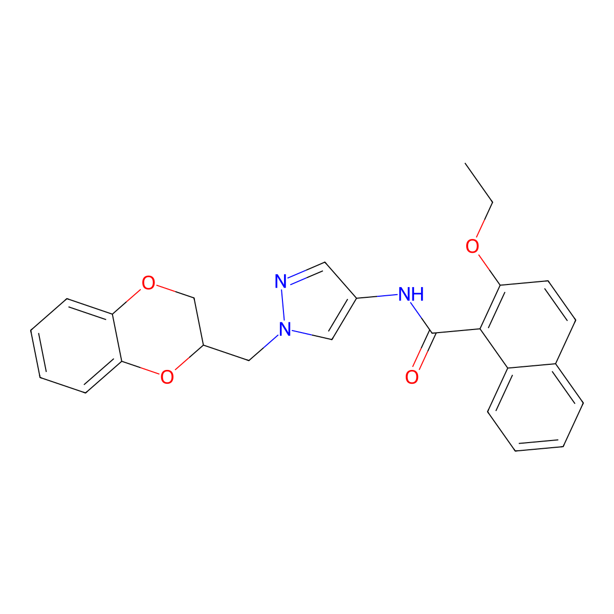N-(1-((2,3-dihydrobenzo[b][1,4]dioxin-2-yl)methyl)-1H-pyrazol-4-yl)-2-ethoxy-1-naphthamide molecular structure, CAS 1797985-45-5