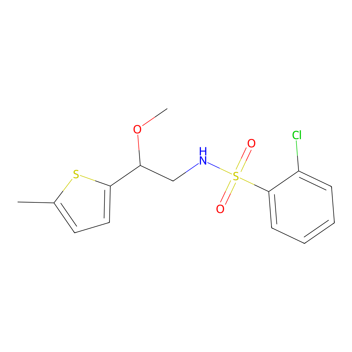 2-chloro-N-(2-methoxy-2-(5-methylthiophen-2-yl)ethyl)benzenesulfonamide molecular structure, CAS 1797985-87-5