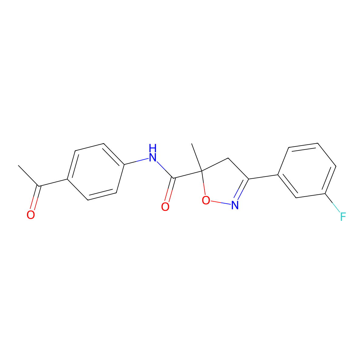 5-Isoxazolecarboxamide, N-(4-acetylphenyl)-3-(3-fluorophenyl)-4,5-dihydro-5-methyl- molecular structure, CAS 1797989-43-5