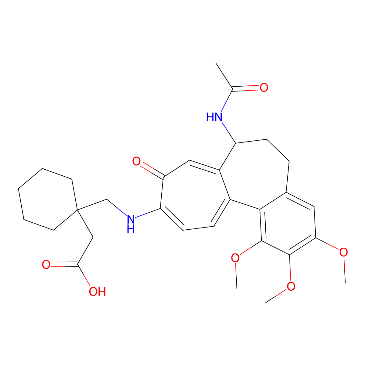 [1-({[7-(Acetylamino)-1,2,3-trimethoxy-9-oxo-5,6,7,9-tetrahydrobenzo[a]heptalen-10-yl]amino}methyl)cyclohexyl]acetic acid molecular structure, CAS 1797990-10-3