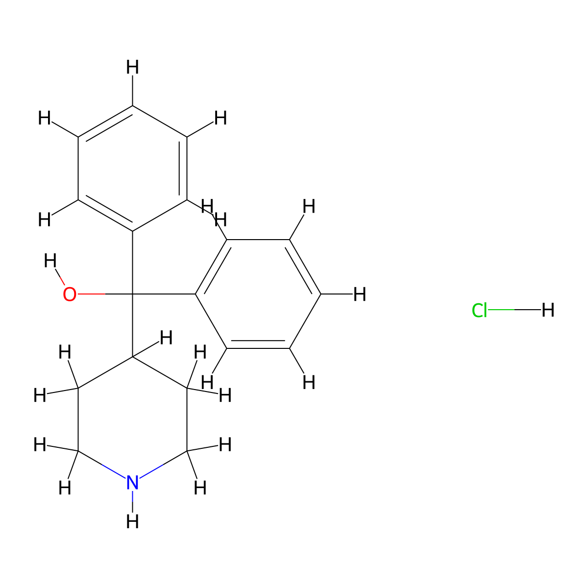 4-Piperidinemethanol, alpha,alpha-diphenyl-, hydrochloride (1:1) molecular structure, CAS 1798-50-1