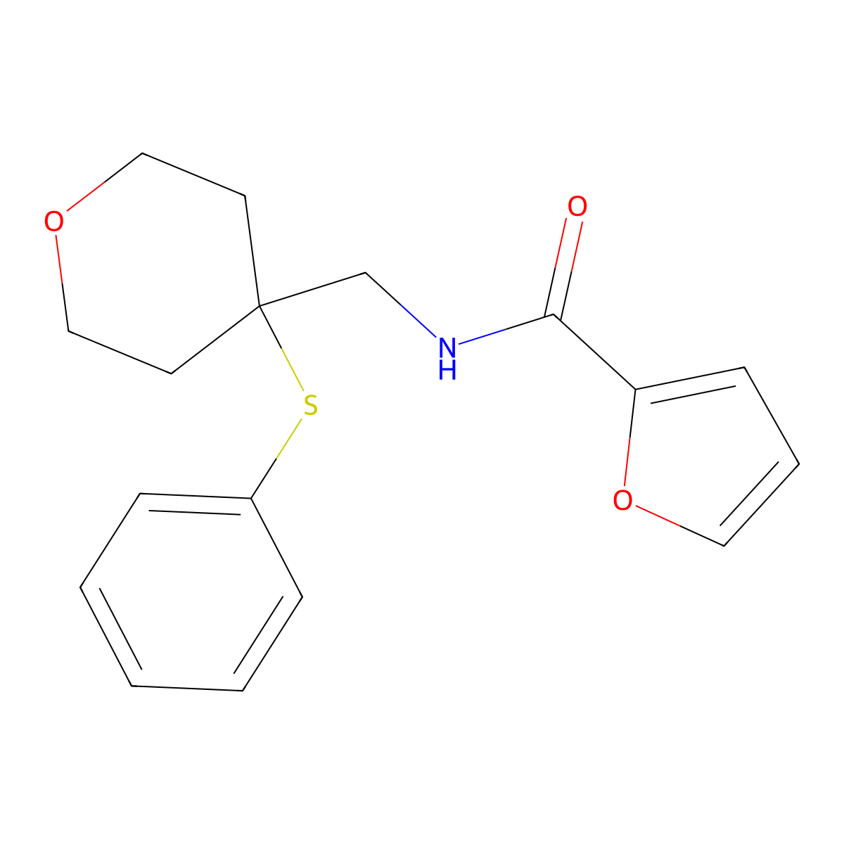 N-((4-(phenylthio)tetrahydro-2H-pyran-4-yl)methyl)furan-2-carboxamide molecular structure, CAS 1798015-20-9