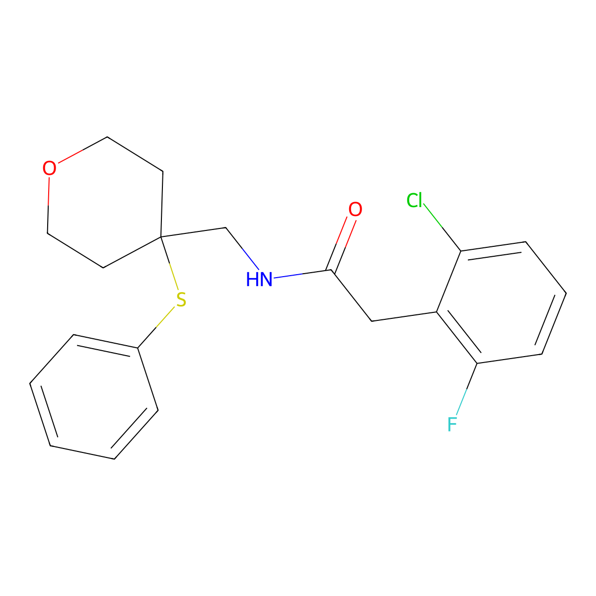 2-(2-chloro-6-fluorophenyl)-N-((4-(phenylthio)tetrahydro-2H-pyran-4-yl)methyl)acetamide molecular structure, CAS 1798015-72-1