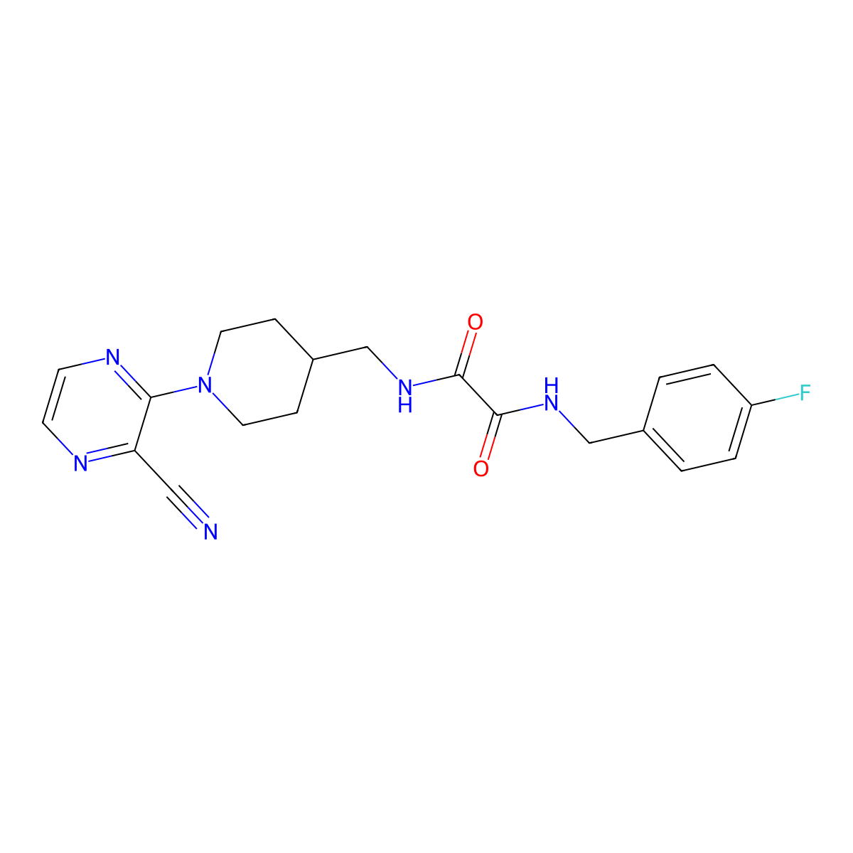 N1-((1-(3-cyanopyrazin-2-yl)piperidin-4-yl)methyl)-N2-(4-fluorobenzyl)oxalamide molecular structure, CAS 1798017-93-2