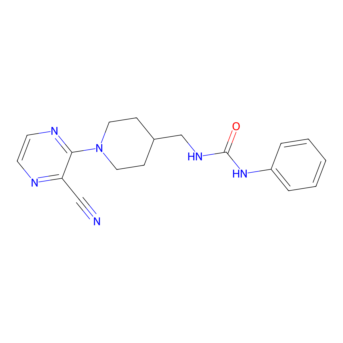 1-((1-(3-Cyanopyrazin-2-yl)piperidin-4-yl)methyl)-3-phenylurea molecular structure, CAS 1798017-98-7