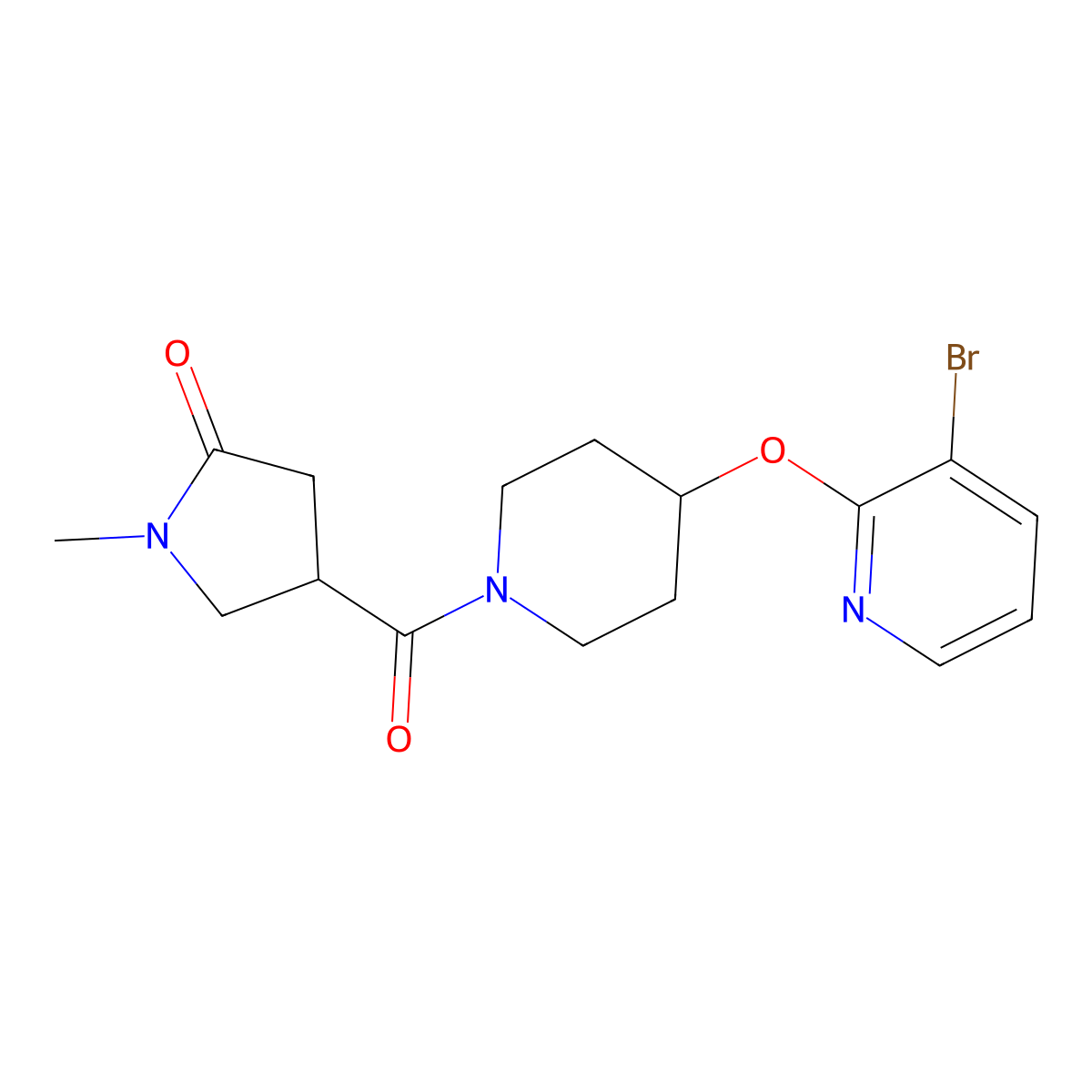 4-(4-((3-Bromopyridin-2-yl)oxy)piperidine-1-carbonyl)-1-methylpyrrolidin-2-one molecular structure, CAS 1798018-03-7