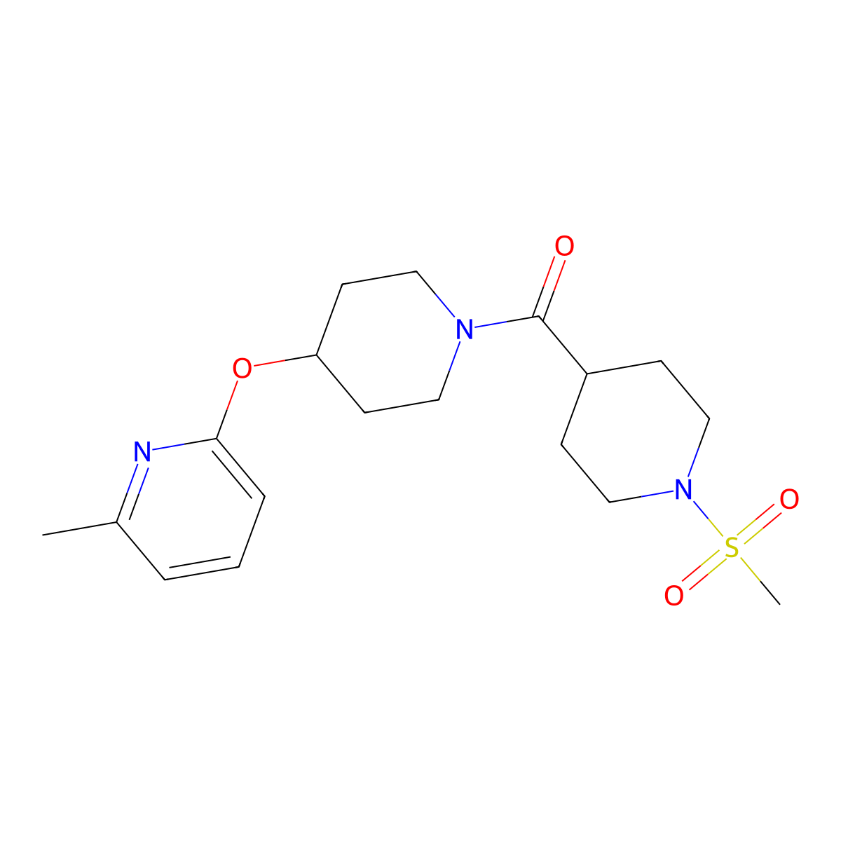 (4-((6-Methylpyridin-2-yl)oxy)piperidin-1-yl)(1-(methylsulfonyl)piperidin-4-yl)methanone molecular structure, CAS 1798018-12-8