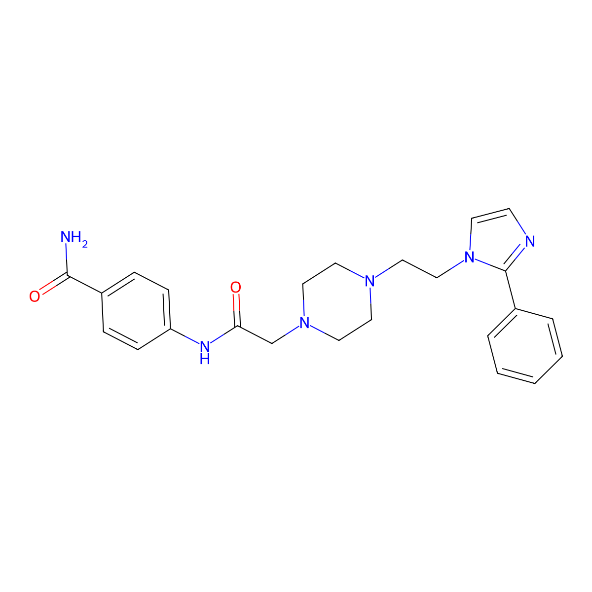 4-(2-(4-(2-(2-phenyl-1H-imidazol-1-yl)ethyl)piperazin-1-yl)acetamido)benzamide molecular structure, CAS 1798018-21-9