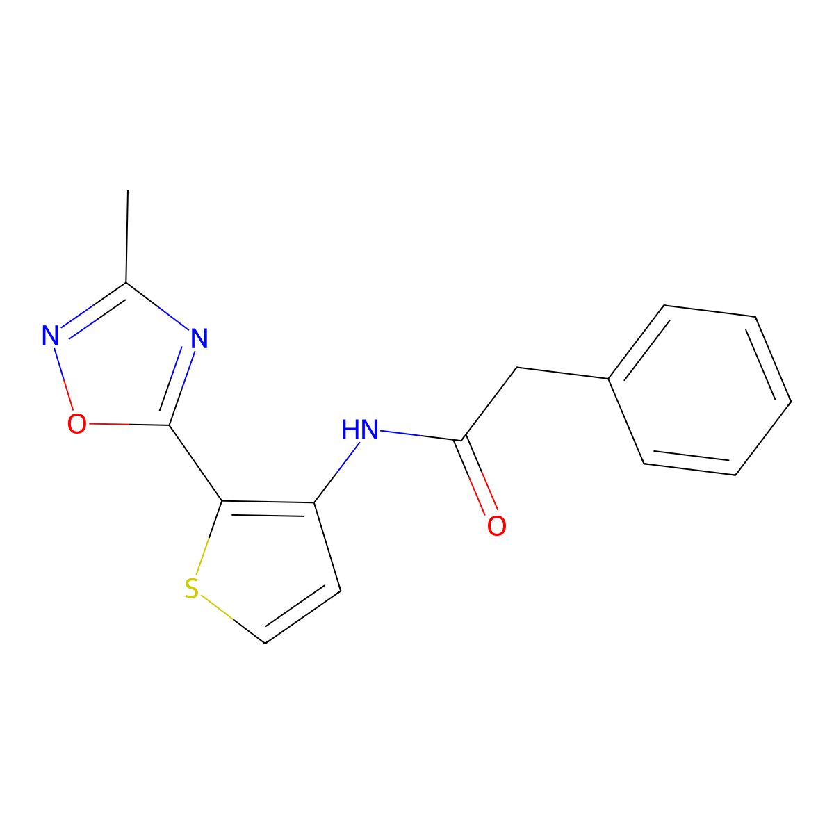 N-[2-(3-methyl-1,2,4-oxadiazol-5-yl)thiophen-3-yl]-2-phenylacetamide molecular structure, CAS 1798018-37-7