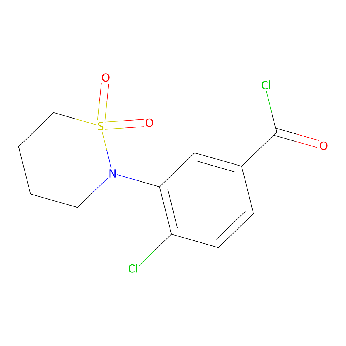 4-Chloro-3-(1,1-dioxo-1$l^{6},2-thiazinan-2-yl)benzoyl chloride molecular structure, CAS 1798018-47-9