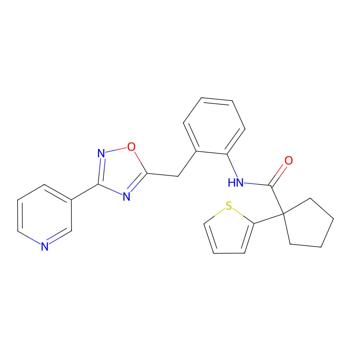 N-(2-((3-(pyridin-3-yl)-1,2,4-oxadiazol-5-yl)methyl)phenyl)-1-(thiophen-2-yl)cyclopentanecarboxamide molecular structure, CAS 1798018-49-1