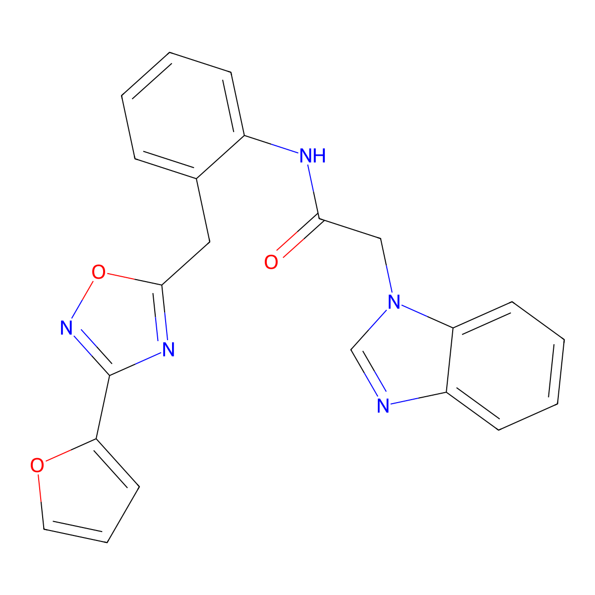 2-(1H-benzo[d]imidazol-1-yl)-N-(2-((3-(furan-2-yl)-1,2,4-oxadiazol-5-yl)methyl)phenyl)acetamide molecular structure, CAS 1798018-67-3