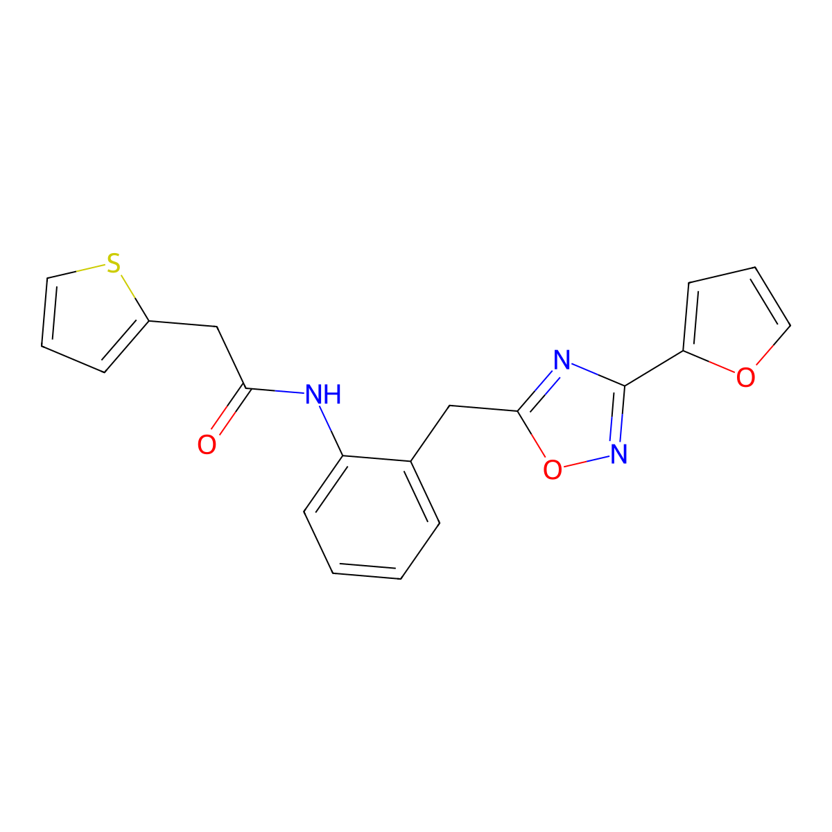 N-(2-{[3-(Furan-2-YL)-1,2,4-oxadiazol-5-YL]methyl}phenyl)-2-(thiophen-2-YL)acetamide molecular structure, CAS 1798018-85-5