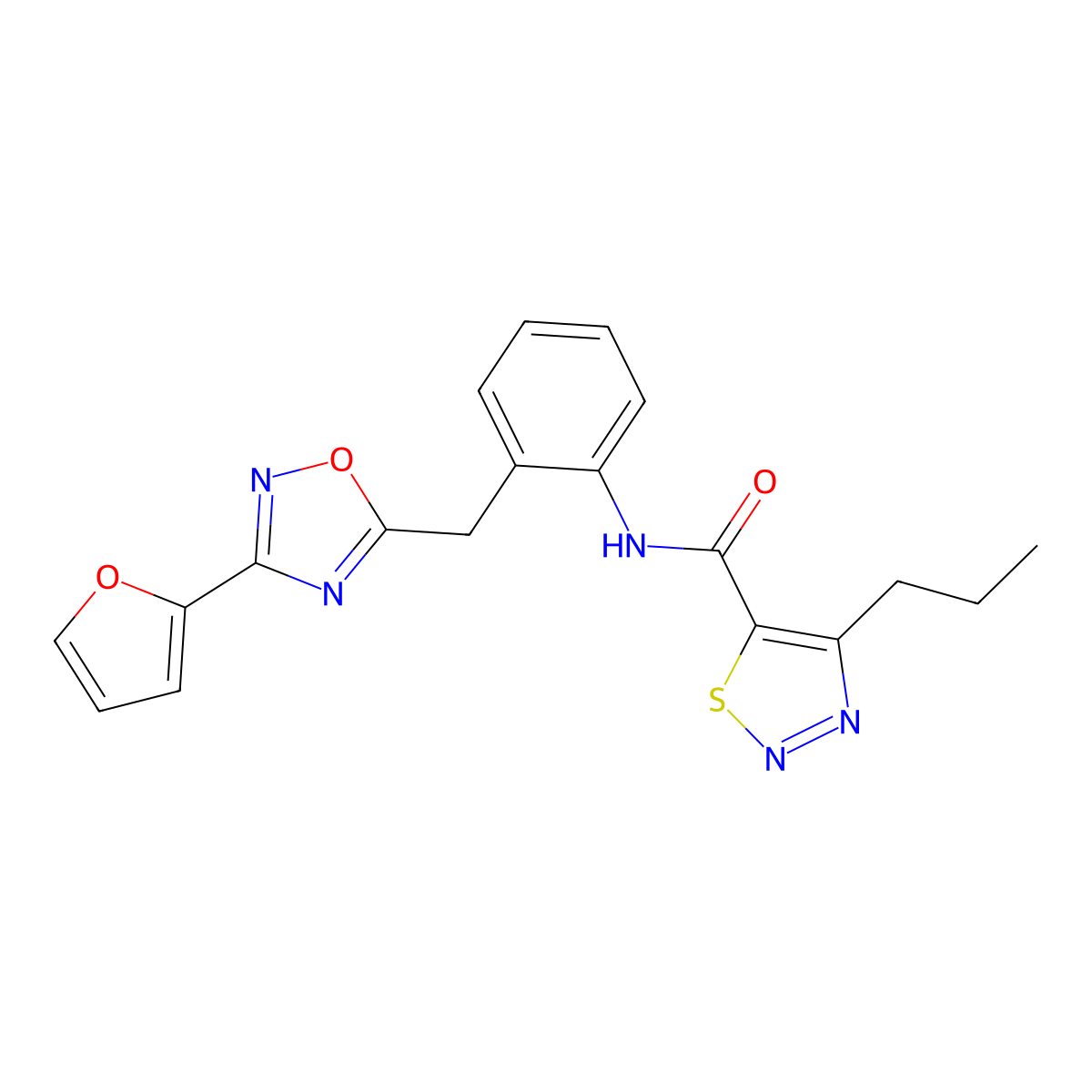 N-(2-((3-(furan-2-yl)-1,2,4-oxadiazol-5-yl)methyl)phenyl)-4-propyl-1,2,3-thiadiazole-5-carboxamide molecular structure, CAS 1798018-92-4