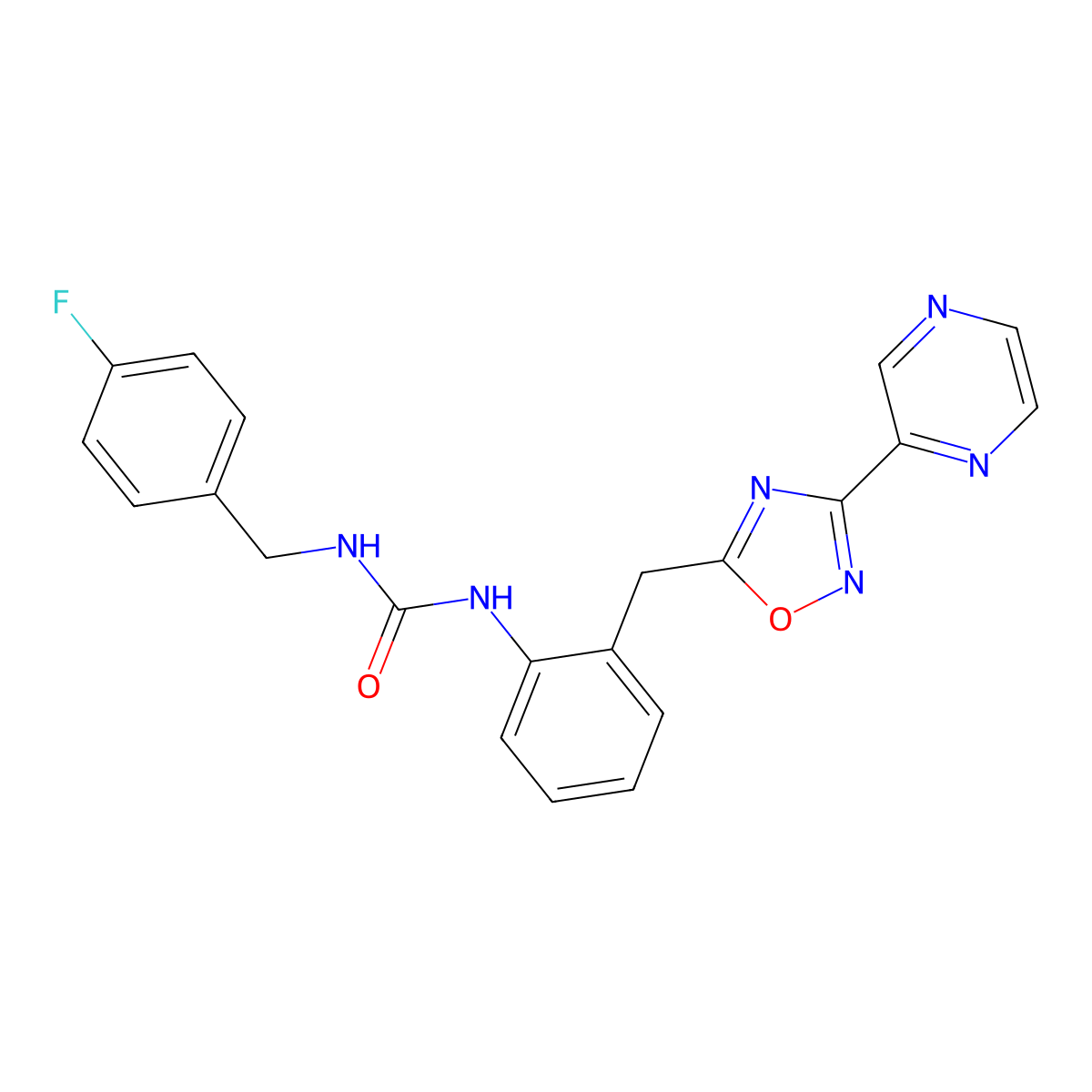 1-(4-Fluorobenzyl)-3-(2-((3-(pyrazin-2-yl)-1,2,4-oxadiazol-5-yl)methyl)phenyl)urea molecular structure, CAS 1798019-27-8