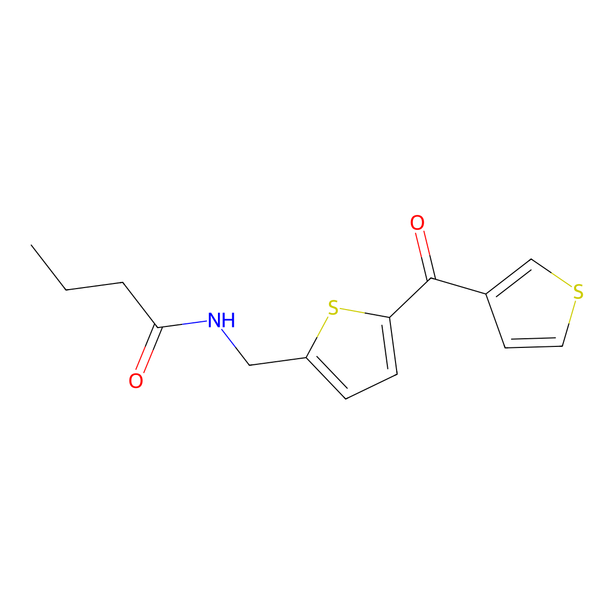 N-((5-(thiophene-3-carbonyl)thiophen-2-yl)methyl)butyramide molecular structure, CAS 1798022-54-4