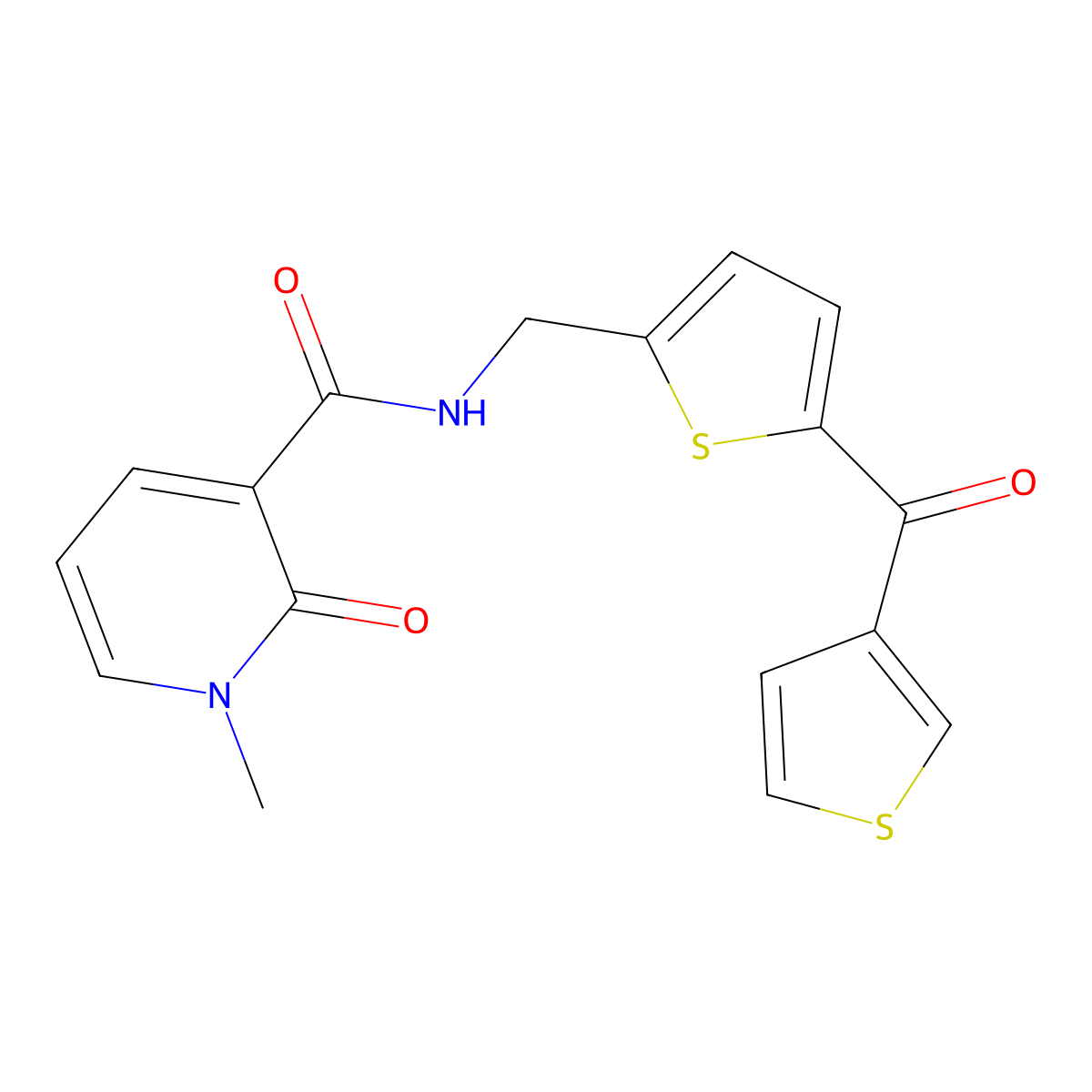1-methyl-2-oxo-N-{[5-(thiophene-3-carbonyl)thiophen-2-yl]methyl}-1,2-dihydropyridine-3-carboxamide molecular structure, CAS 1798022-60-2