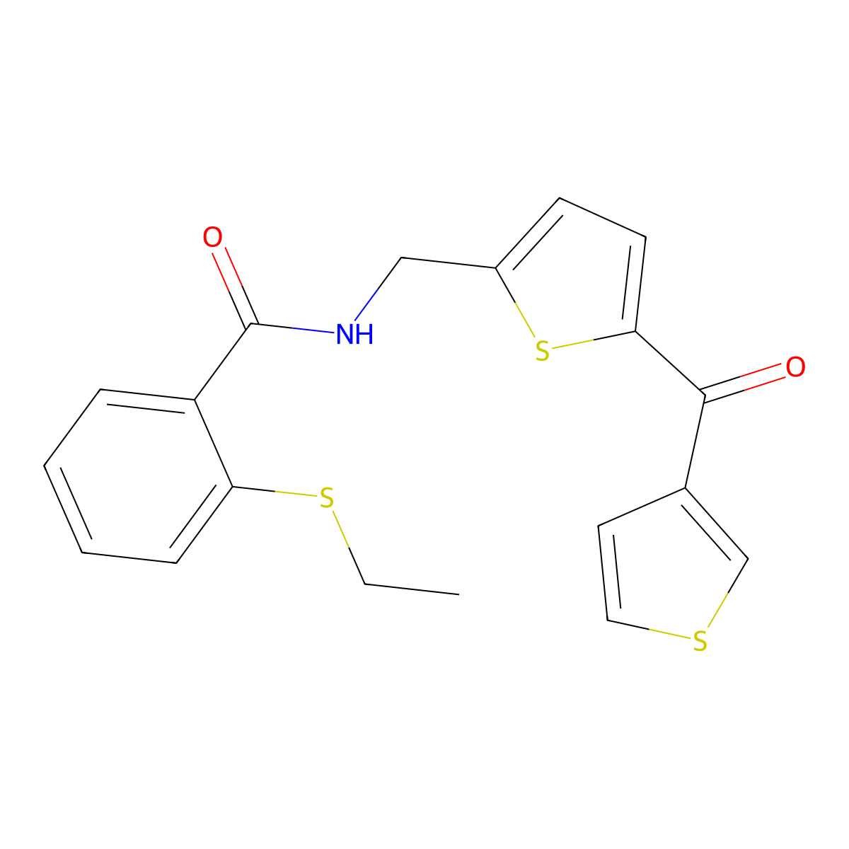 2-(ethylthio)-N-((5-(thiophene-3-carbonyl)thiophen-2-yl)methyl)benzamide molecular structure, CAS 1798022-70-4