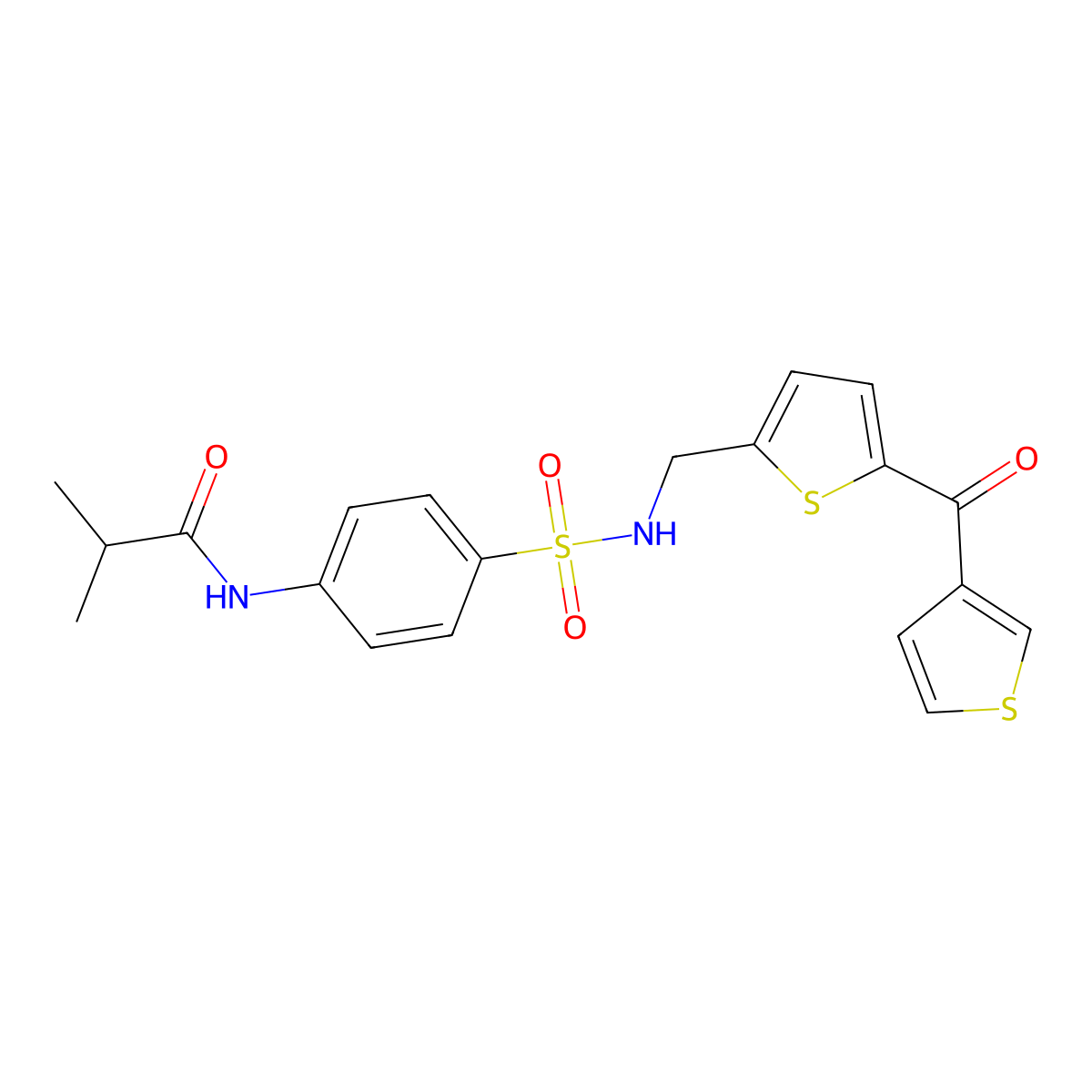 N-(4-(N-((5-(thiophene-3-carbonyl)thiophen-2-yl)methyl)sulfamoyl)phenyl)isobutyramide molecular structure, CAS 1798022-95-3