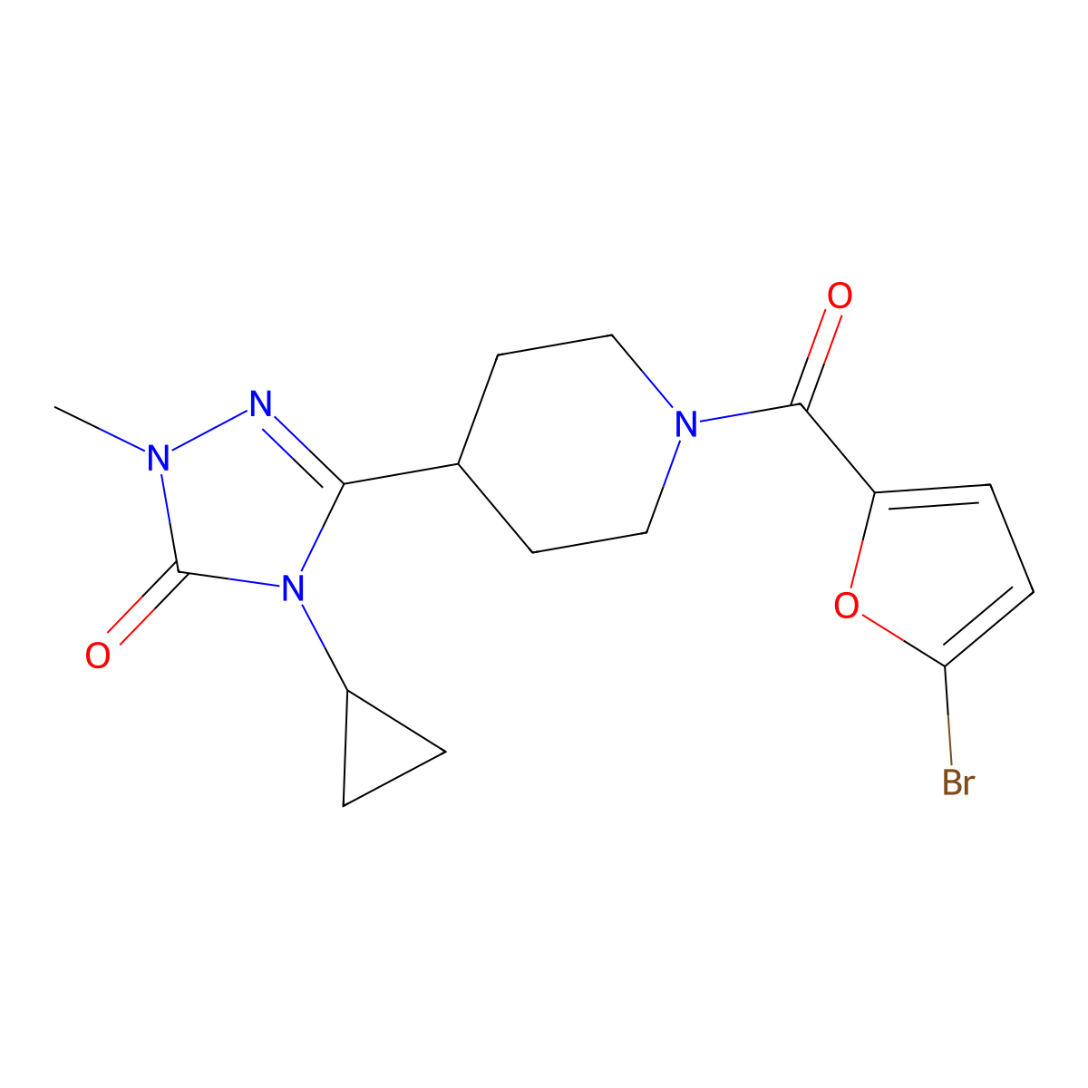 3-(1-(5-bromofuran-2-carbonyl)piperidin-4-yl)-4-cyclopropyl-1-methyl-1H-1,2,4-triazol-5(4H)-one molecular structure, CAS 1798023-32-1