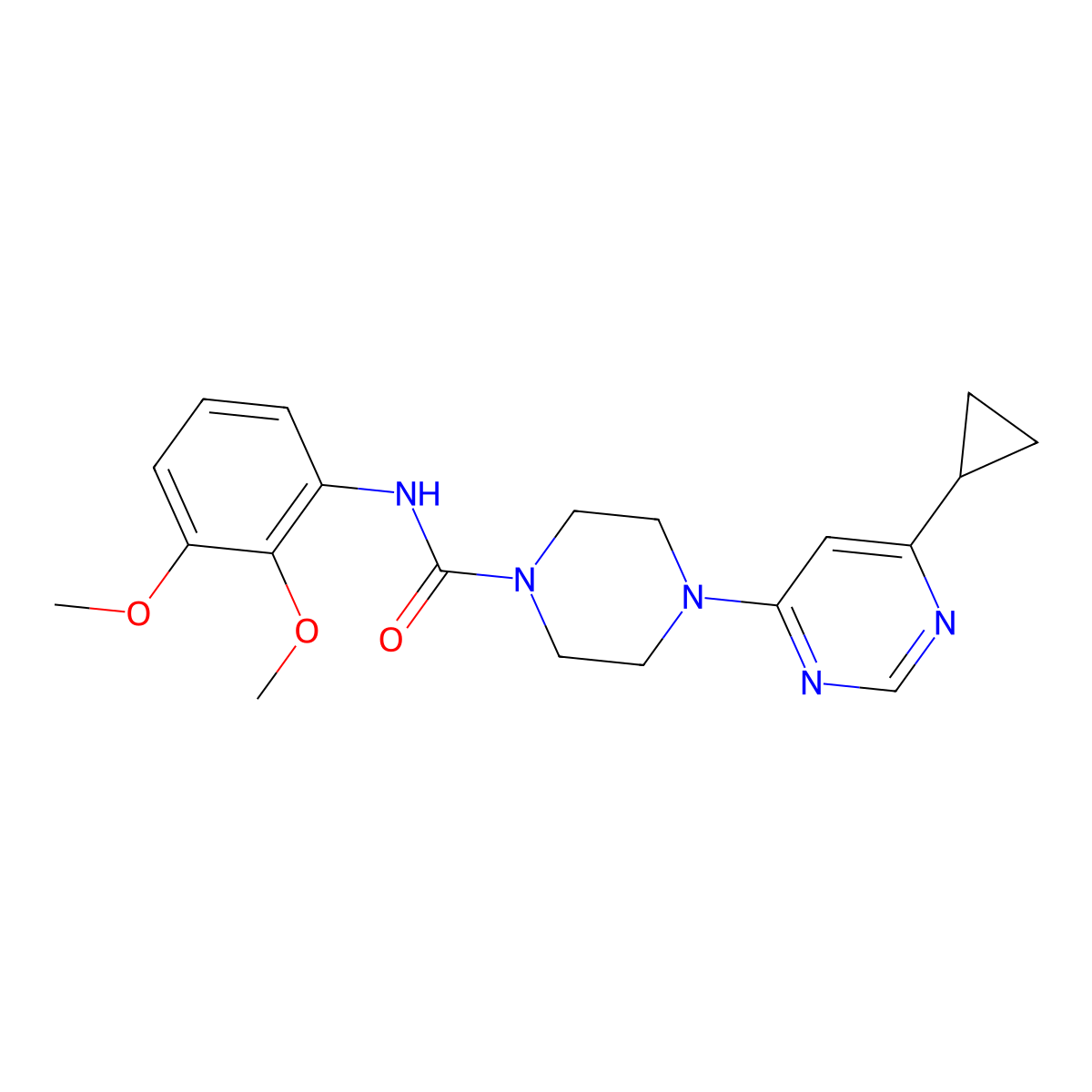 4-(6-cyclopropylpyrimidin-4-yl)-N-(2,3-dimethoxyphenyl)piperazine-1-carboxamide molecular structure, CAS 1798023-51-4