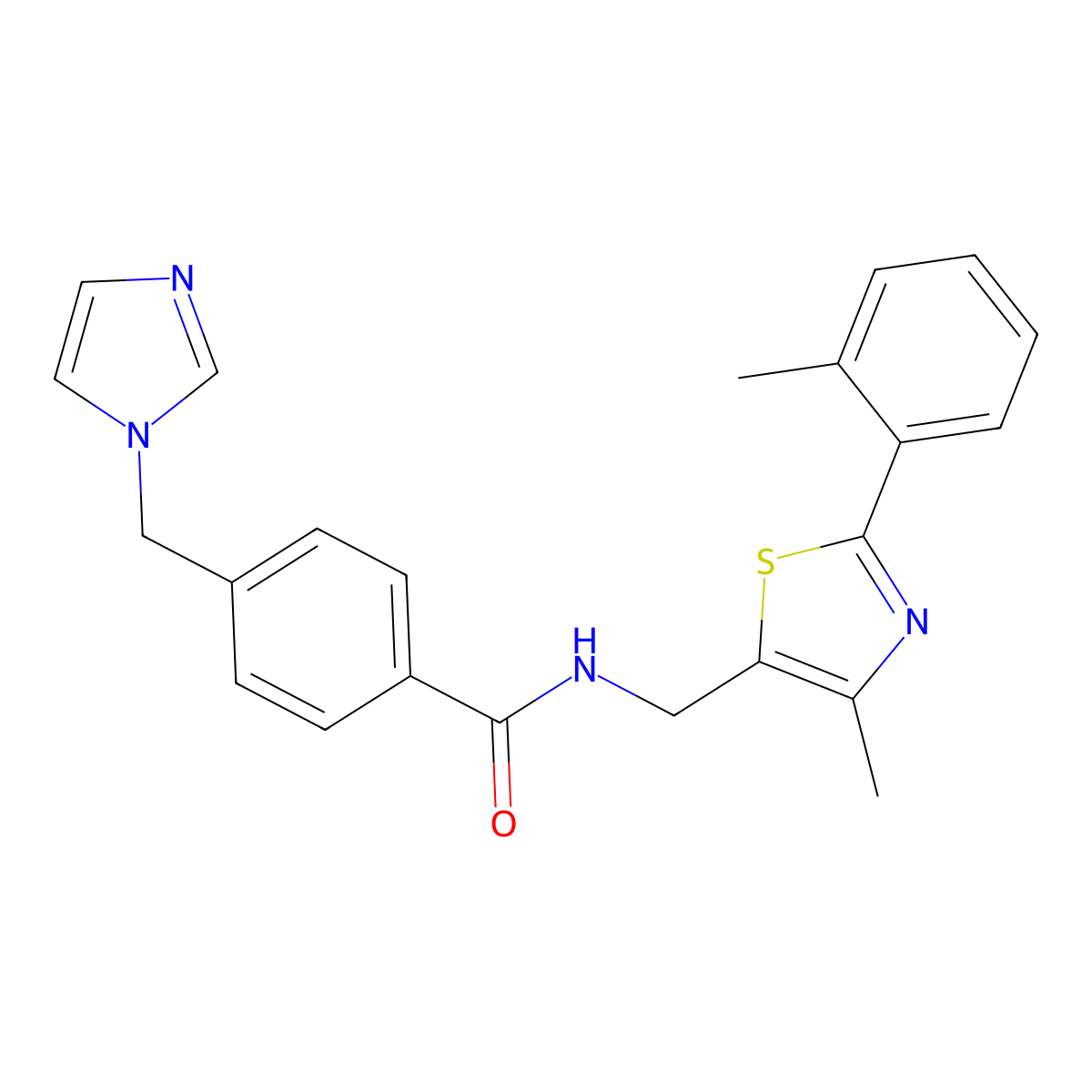 4-((1H-imidazol-1-yl)methyl)-N-((4-methyl-2-(o-tolyl)thiazol-5-yl)methyl)benzamide molecular structure, CAS 1798023-66-1