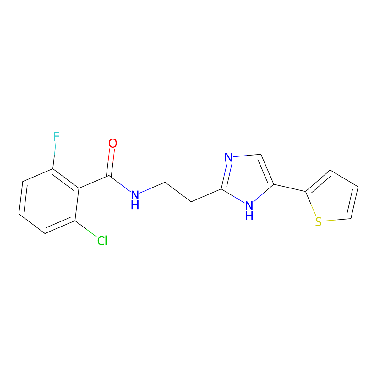 2-chloro-6-fluoro-N-{2-[4-(thiophen-2-yl)-1H-imidazol-2-yl]ethyl}benzamide molecular structure, CAS 1798023-81-0