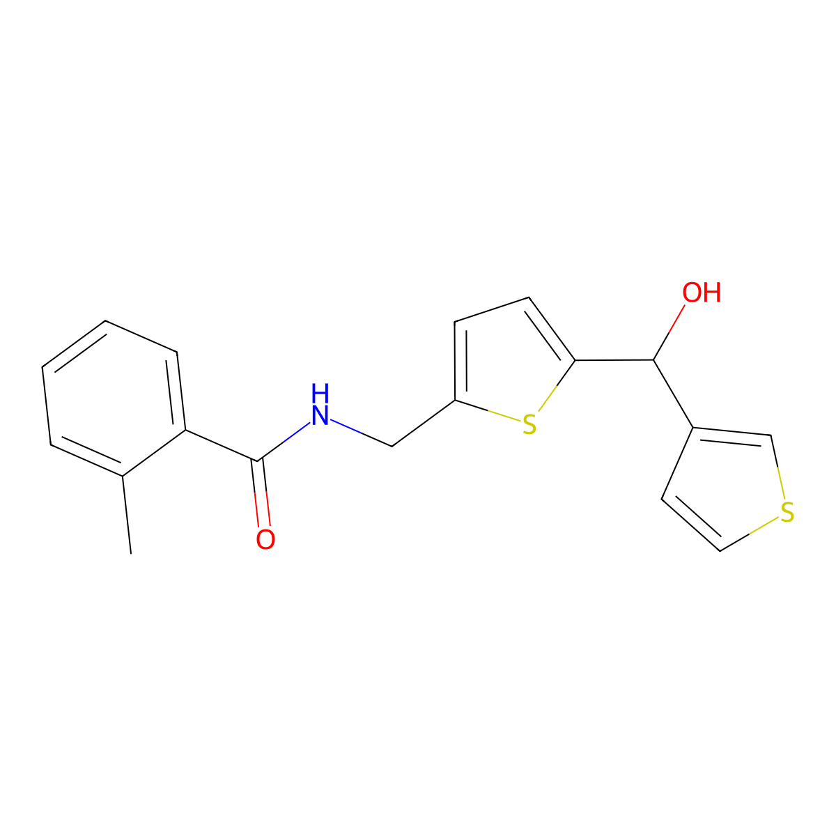 N-((5-(hydroxy(thiophen-3-yl)methyl)thiophen-2-yl)methyl)-2-methylbenzamide molecular structure, CAS 1798023-97-8