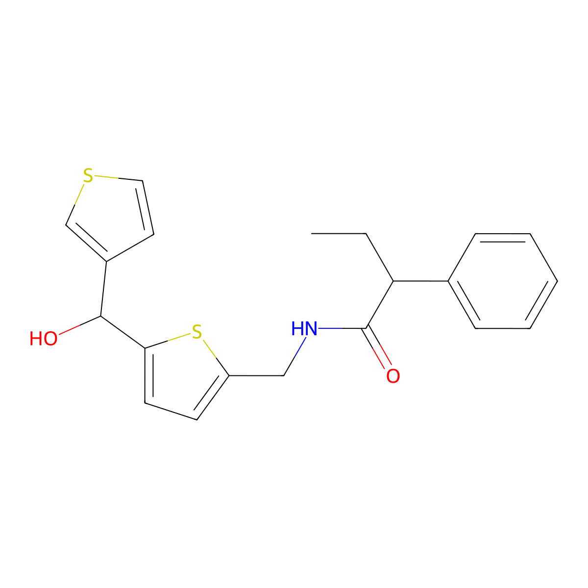 N-((5-(hydroxy(thiophen-3-yl)methyl)thiophen-2-yl)methyl)-2-phenylbutanamide molecular structure, CAS 1798024-09-5