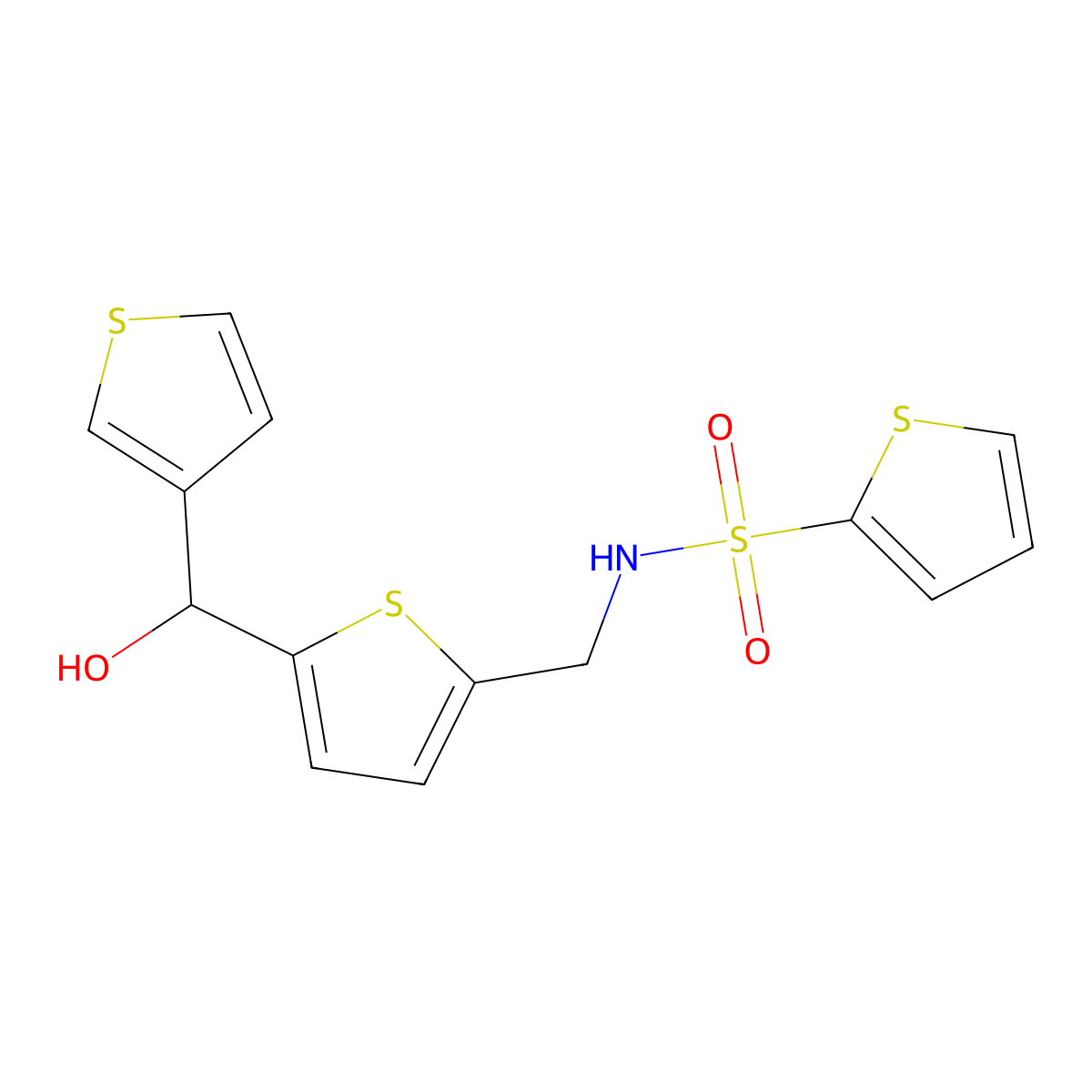 N-((5-(hydroxy(thiophen-3-yl)methyl)thiophen-2-yl)methyl)thiophene-2-sulfonamide molecular structure, CAS 1798024-24-4