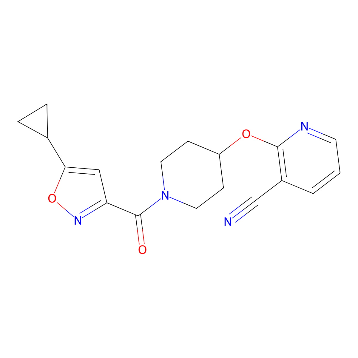 2-{[1-(5-Cyclopropyl-1,2-oxazole-3-carbonyl)piperidin-4-YL]oxy}pyridine-3-carbonitrile molecular structure, CAS 1798024-31-3