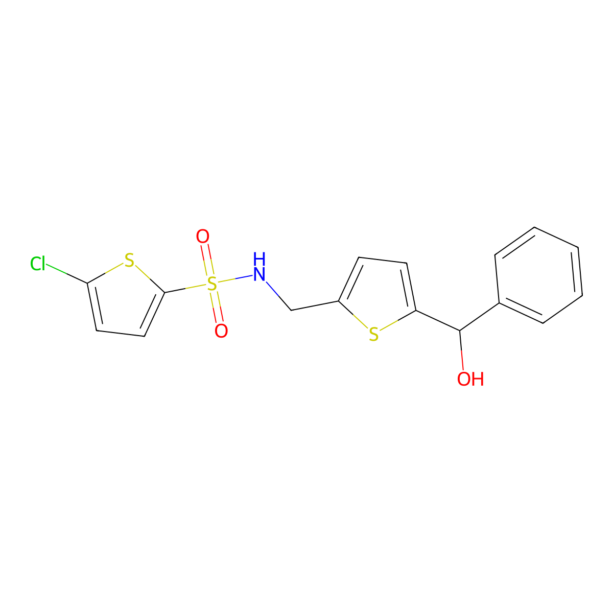 5-chloro-N-((5-(hydroxy(phenyl)methyl)thiophen-2-yl)methyl)thiophene-2-sulfonamide molecular structure, CAS 1798024-46-0