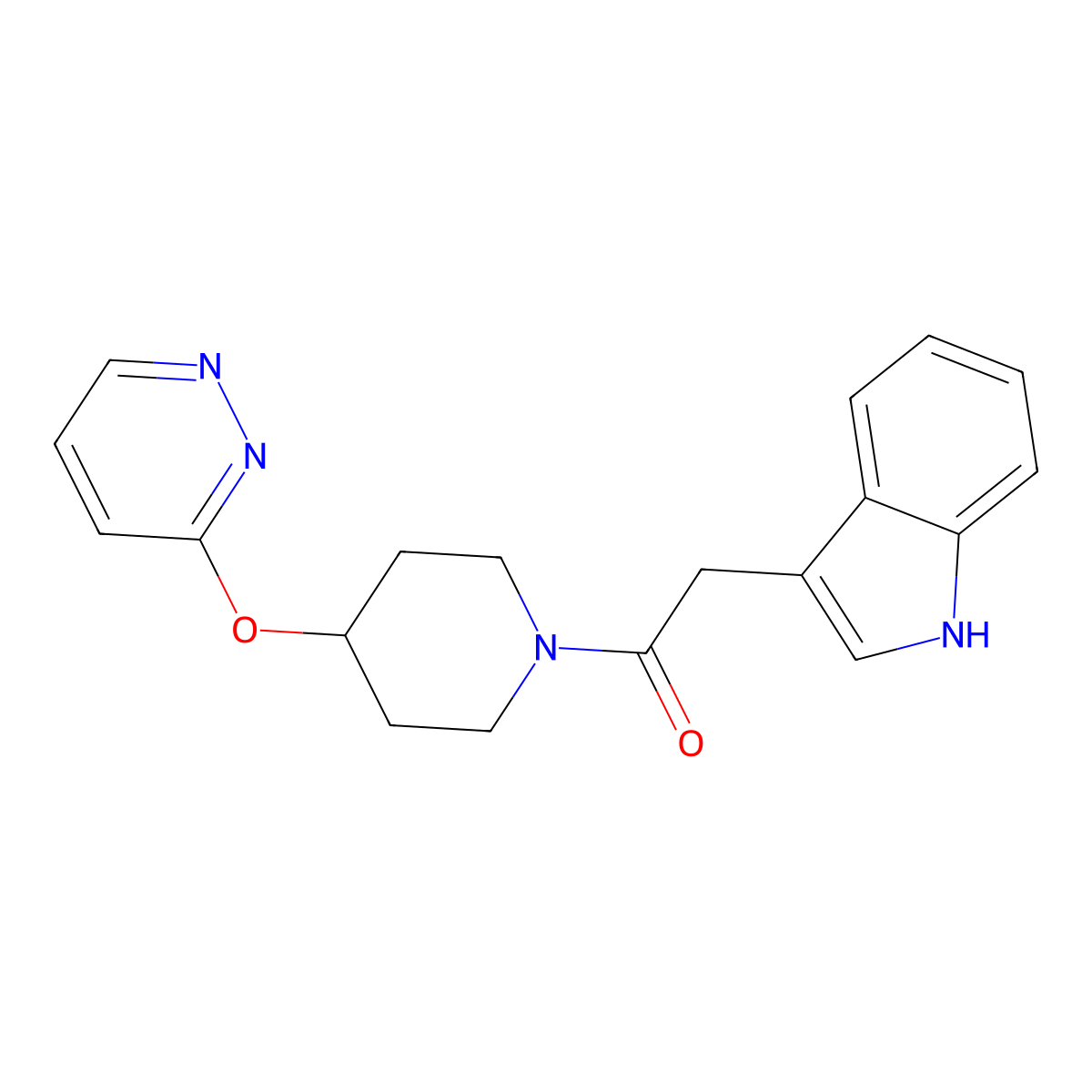 2-(1H-indol-3-yl)-1-(4-(pyridazin-3-yloxy)piperidin-1-yl)ethanone molecular structure, CAS 1798024-50-6