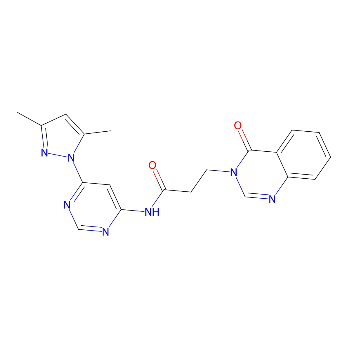 N-(6-(3,5-dimethyl-1H-pyrazol-1-yl)pyrimidin-4-yl)-3-(4-oxoquinazolin-3(4H)-yl)propanamide molecular structure, CAS 1798024-94-8