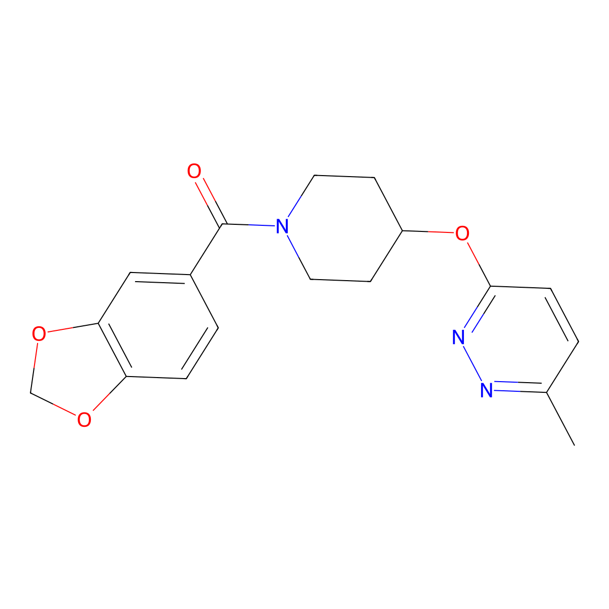Benzo[d][1,3]dioxol-5-yl(4-((6-methylpyridazin-3-yl)oxy)piperidin-1-yl)methanone molecular structure, CAS 1798025-04-3