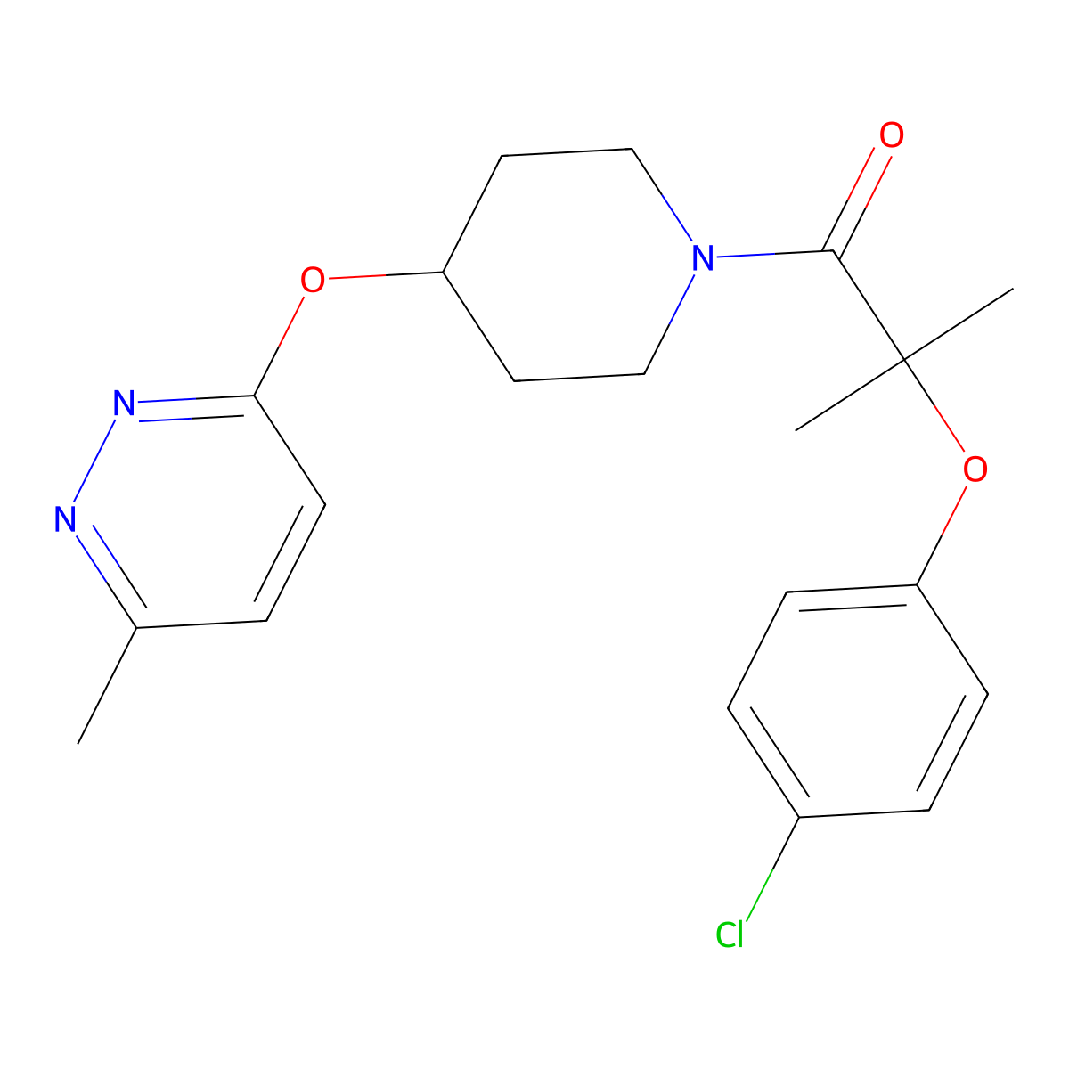 2-(4-Chlorophenoxy)-2-methyl-1-(4-((6-methylpyridazin-3-yl)oxy)piperidin-1-yl)propan-1-one molecular structure, CAS 1798025-07-6