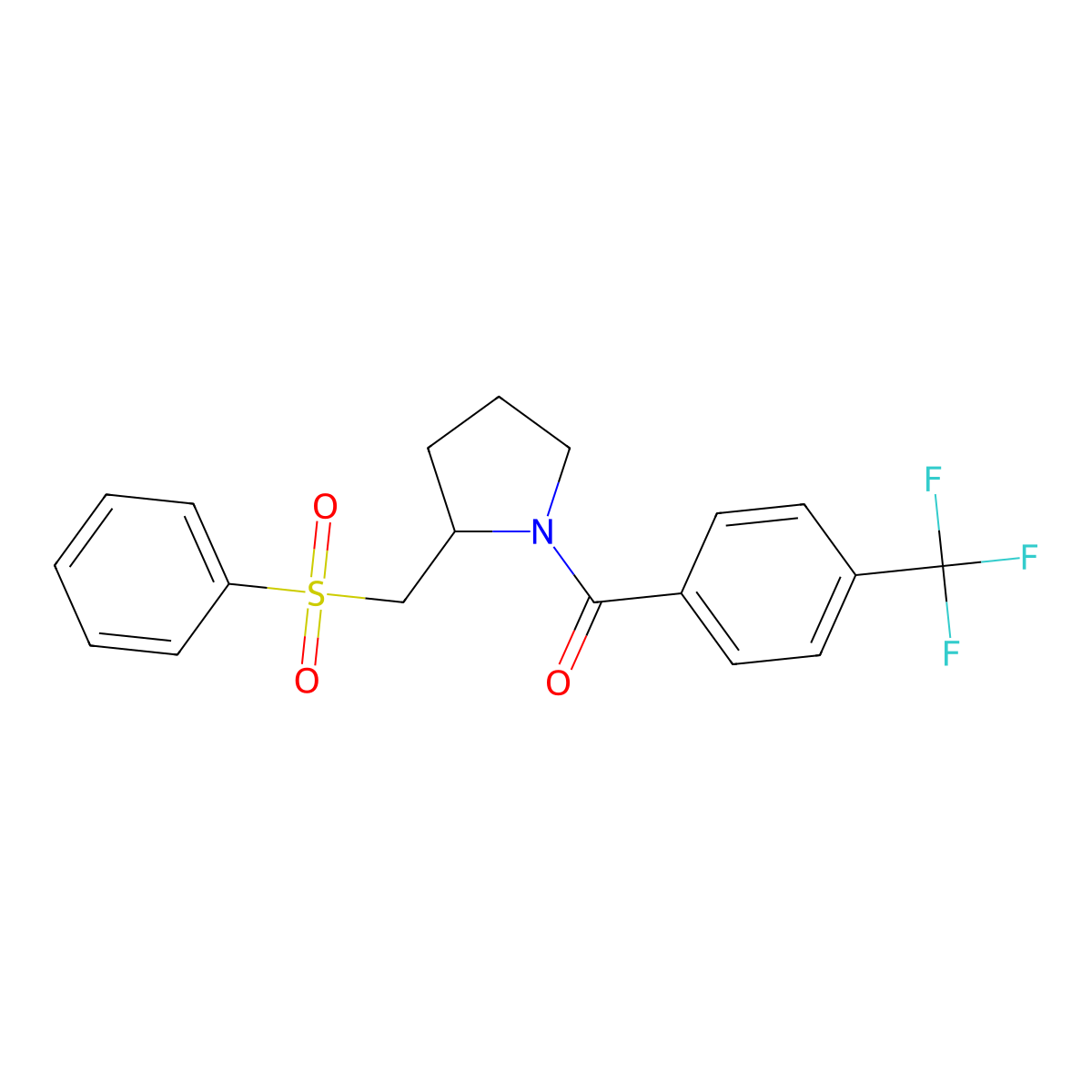 (2-((Phenylsulfonyl)methyl)pyrrolidin-1-yl)(4-(trifluoromethyl)phenyl)methanone molecular structure, CAS 1798025-09-8