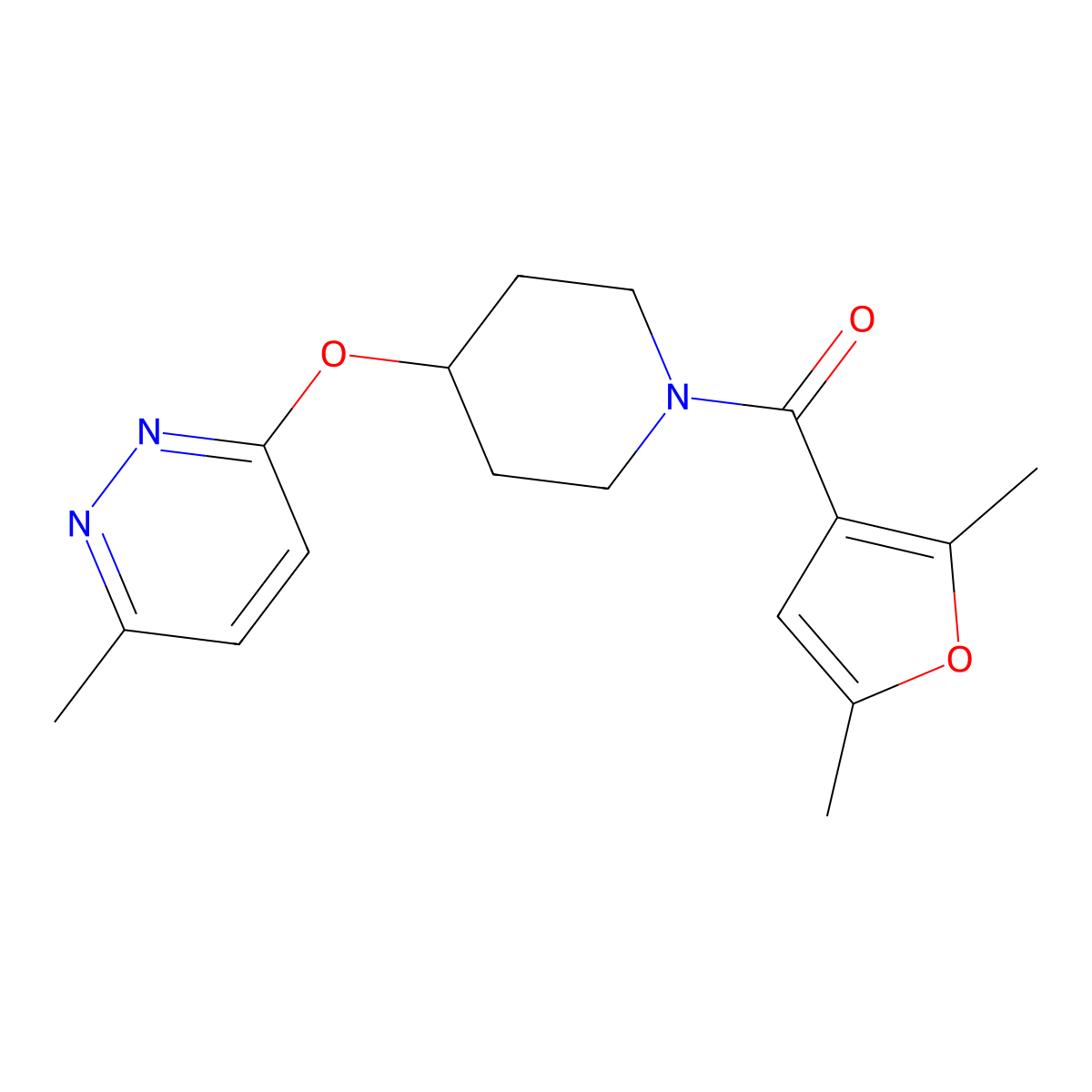 (2,5-Dimethylfuran-3-yl)(4-((6-methylpyridazin-3-yl)oxy)piperidin-1-yl)methanone molecular structure, CAS 1798025-12-3