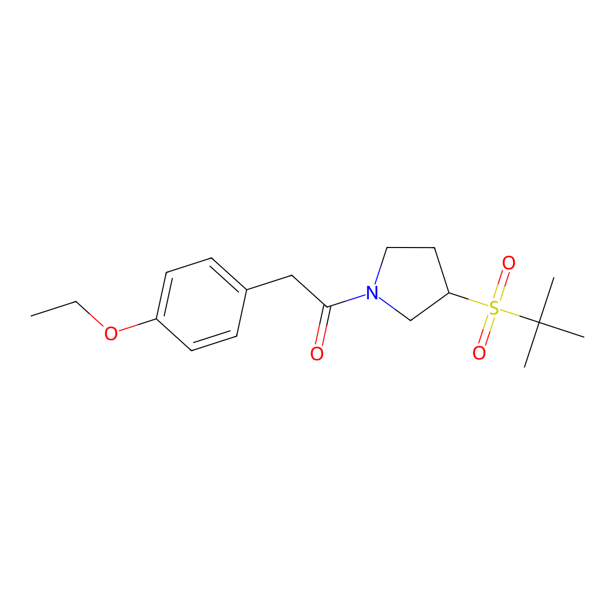 1-(3-(Tert-butylsulfonyl)pyrrolidin-1-yl)-2-(4-ethoxyphenyl)ethanone molecular structure, CAS 1798025-43-0