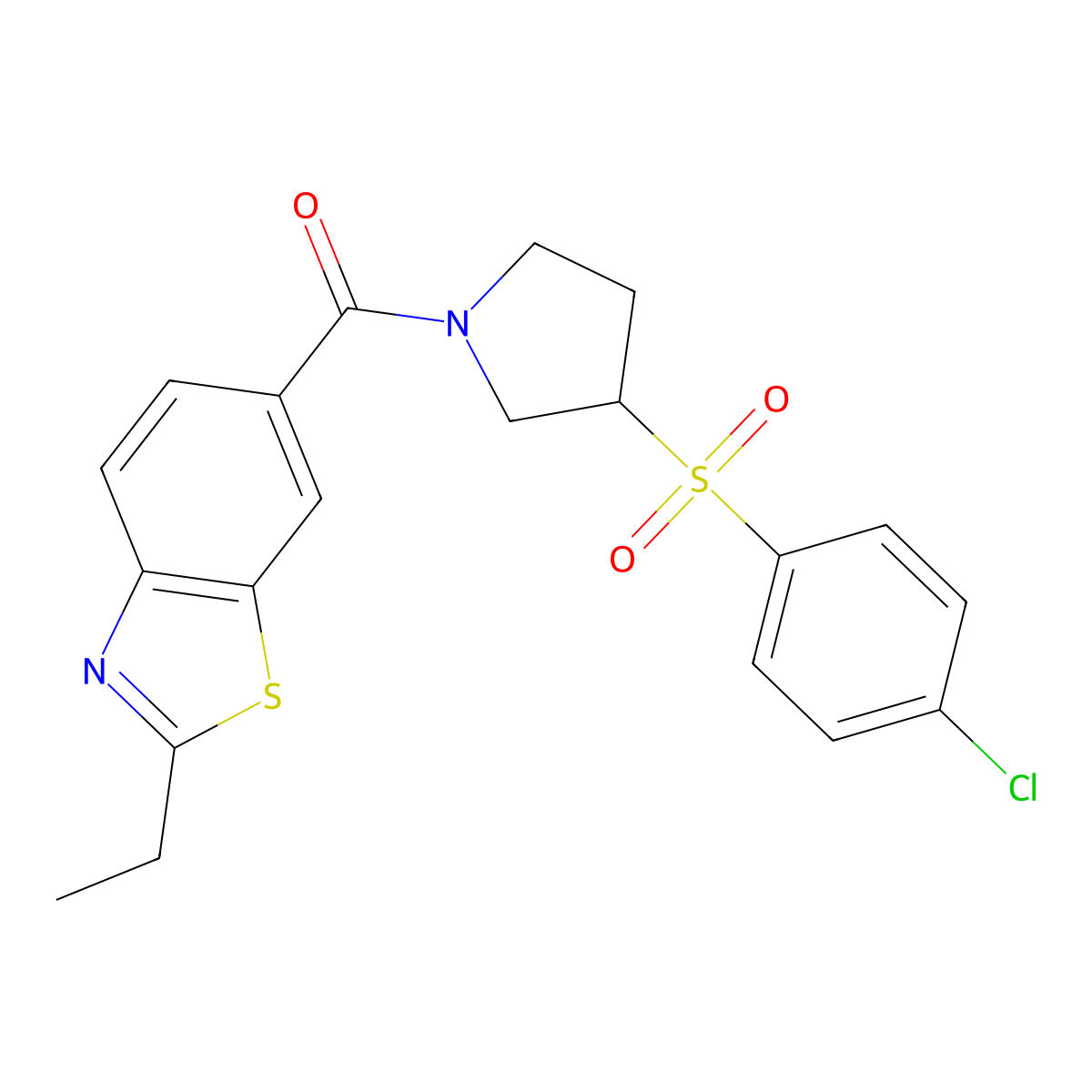 (3-((4-Chlorophenyl)sulfonyl)pyrrolidin-1-yl)(2-ethylbenzo[d]thiazol-6-yl)methanone molecular structure, CAS 1798025-59-8