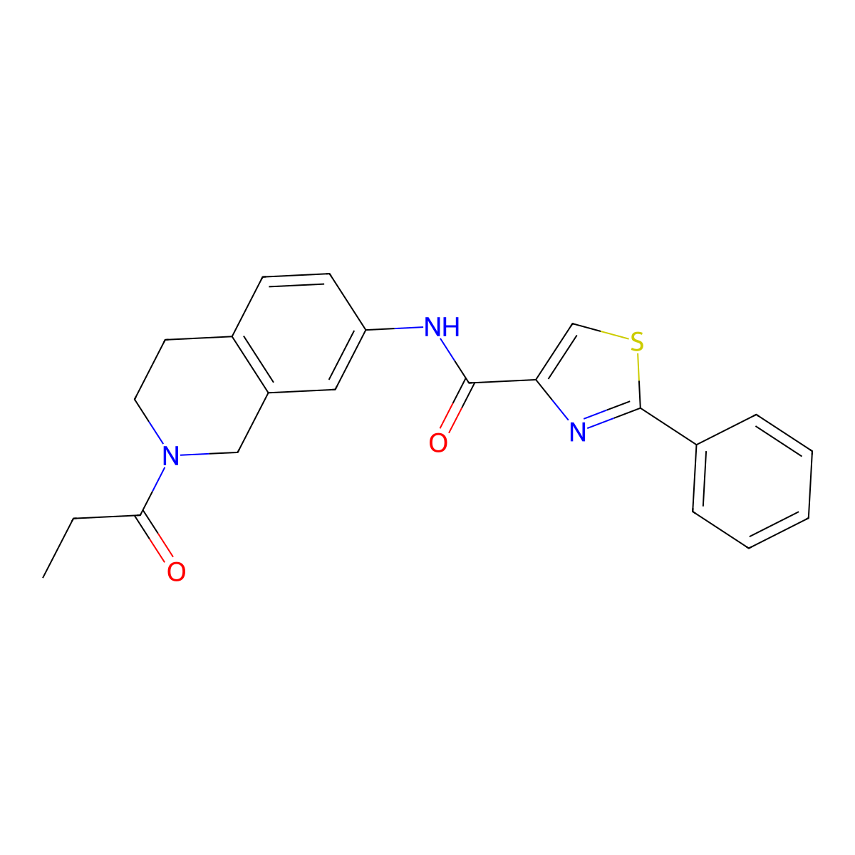 2-phenyl-N-(2-propionyl-1,2,3,4-tetrahydroisoquinolin-7-yl)thiazole-4-carboxamide molecular structure, CAS 1798027-24-3