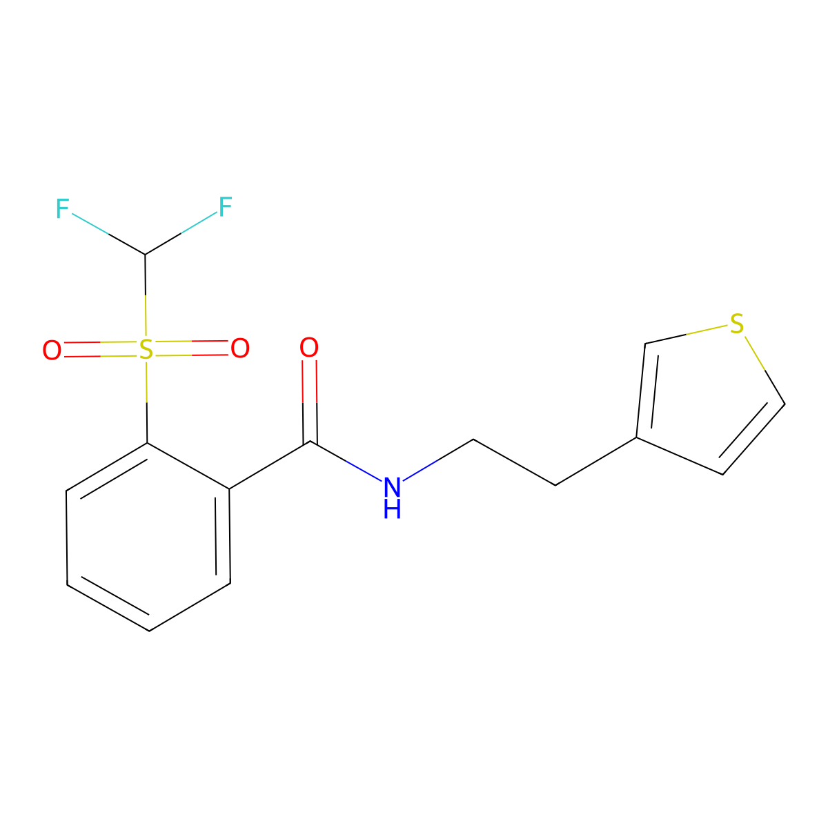 2-((difluoromethyl)sulfonyl)-N-(2-(thiophen-3-yl)ethyl)benzamide molecular structure, CAS 1798027-35-6
